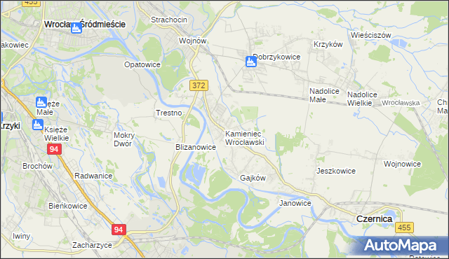 mapa Kamieniec Wrocławski, Kamieniec Wrocławski na mapie Targeo