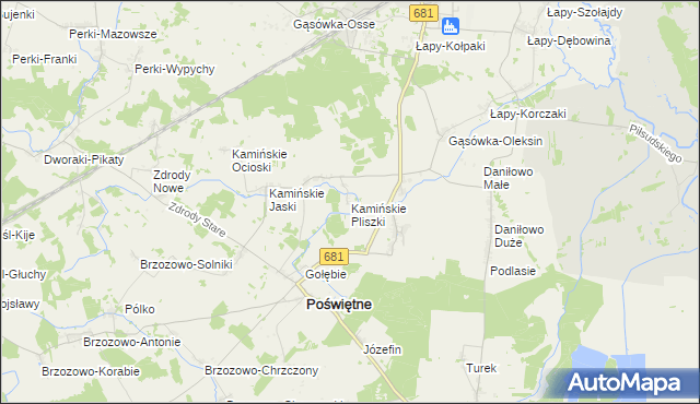 mapa Kamińskie Pliszki, Kamińskie Pliszki na mapie Targeo