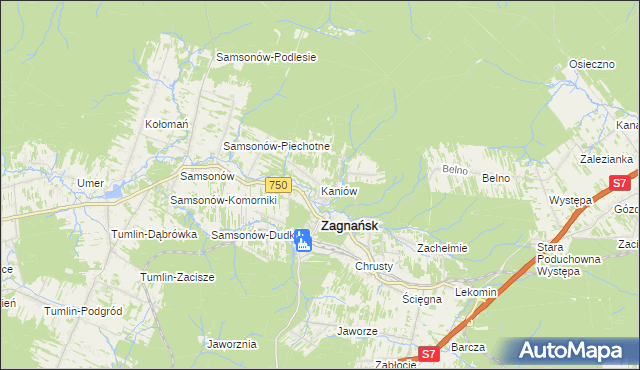 mapa Kaniów gmina Zagnańsk, Kaniów gmina Zagnańsk na mapie Targeo