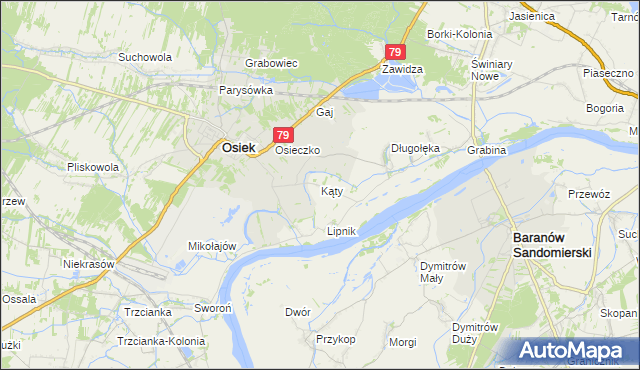 mapa Kąty gmina Osiek, Kąty gmina Osiek na mapie Targeo