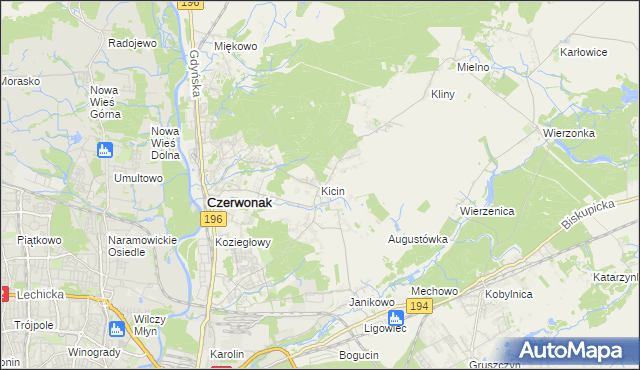 mapa Kicin gmina Czerwonak, Kicin gmina Czerwonak na mapie Targeo