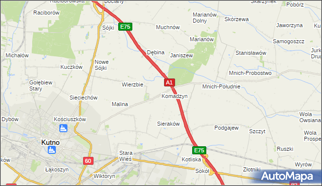 mapa Komadzyn, Komadzyn na mapie Targeo