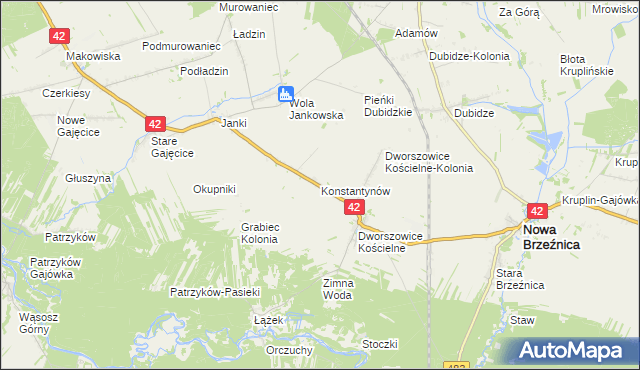 mapa Konstantynów gmina Nowa Brzeźnica, Konstantynów gmina Nowa Brzeźnica na mapie Targeo