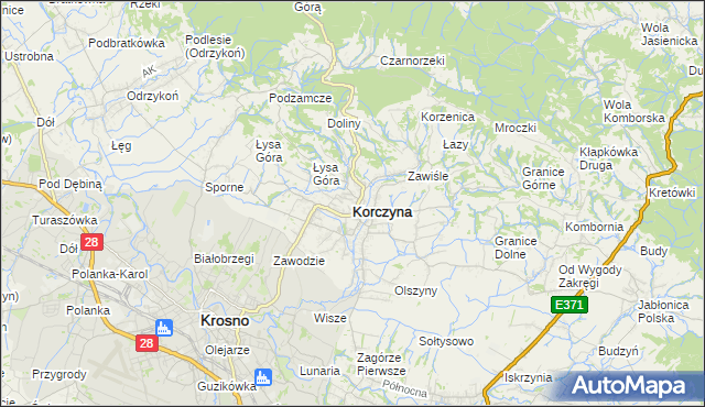 mapa Korczyna powiat krośnieński, Korczyna powiat krośnieński na mapie Targeo