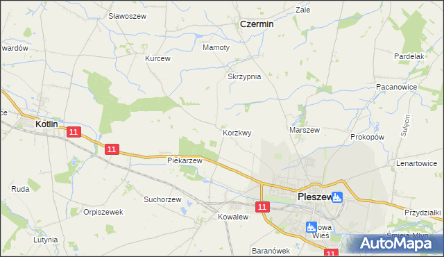 mapa Korzkwy, Korzkwy na mapie Targeo