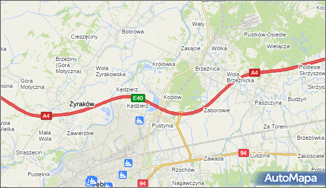 mapa Kozłów gmina Dębica, Kozłów gmina Dębica na mapie Targeo