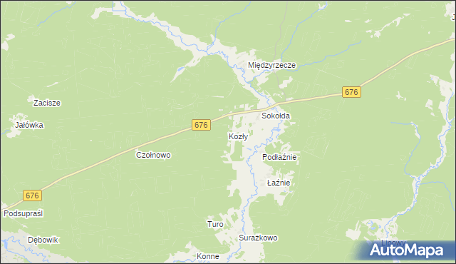 mapa Kozły gmina Supraśl, Kozły gmina Supraśl na mapie Targeo