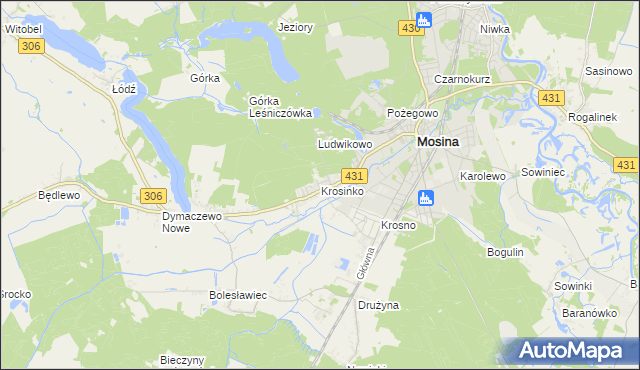 mapa Krosinko gmina Mosina, Krosinko gmina Mosina na mapie Targeo