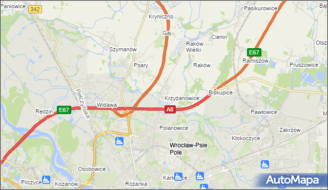 mapa Krzyżanowice gmina Wisznia Mała, Krzyżanowice gmina Wisznia Mała na mapie Targeo