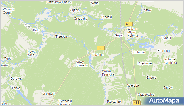 mapa Kuźnica gmina Nowa Brzeźnica, Kuźnica gmina Nowa Brzeźnica na mapie Targeo