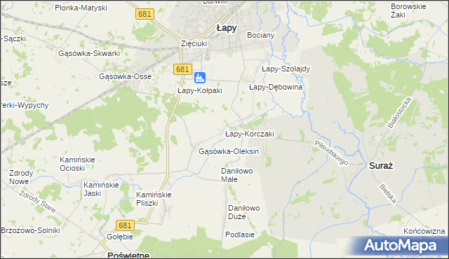 mapa Łapy-Korczaki, Łapy-Korczaki na mapie Targeo