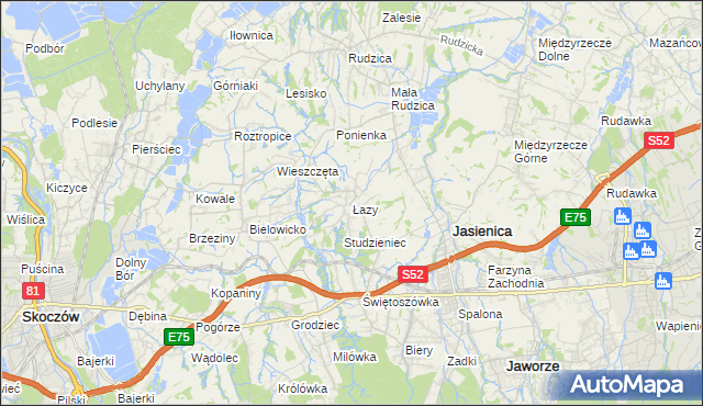 mapa Łazy gmina Jasienica, Łazy gmina Jasienica na mapie Targeo