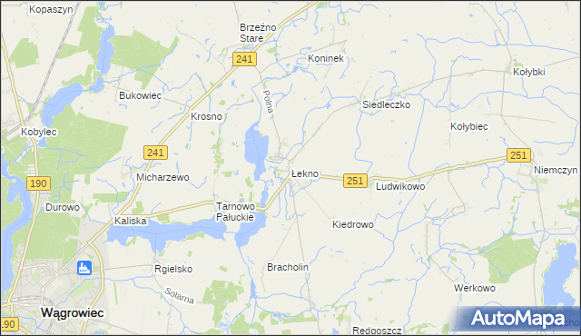 mapa Łekno gmina Wągrowiec, Łekno gmina Wągrowiec na mapie Targeo
