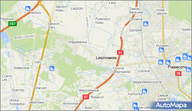 mapa Lesznowola powiat piaseczyński, Lesznowola powiat piaseczyński na mapie Targeo