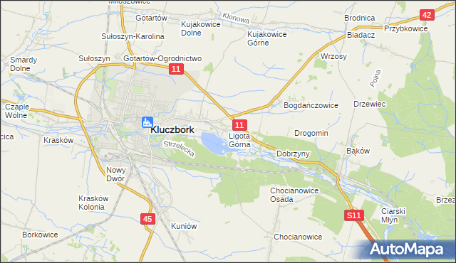 mapa Ligota Górna gmina Kluczbork, Ligota Górna gmina Kluczbork na mapie Targeo