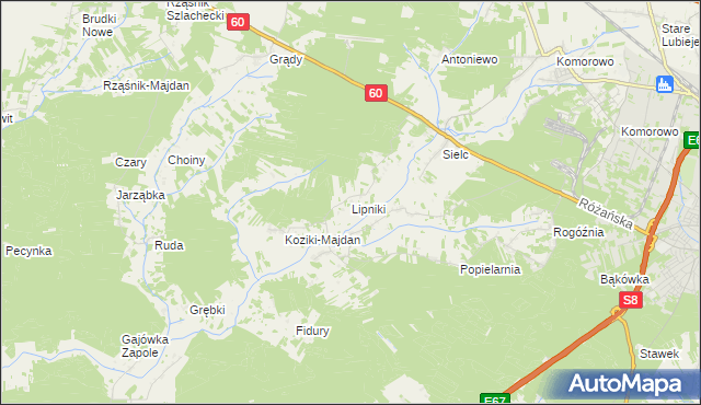 mapa Lipniki gmina Ostrów Mazowiecka, Lipniki gmina Ostrów Mazowiecka na mapie Targeo