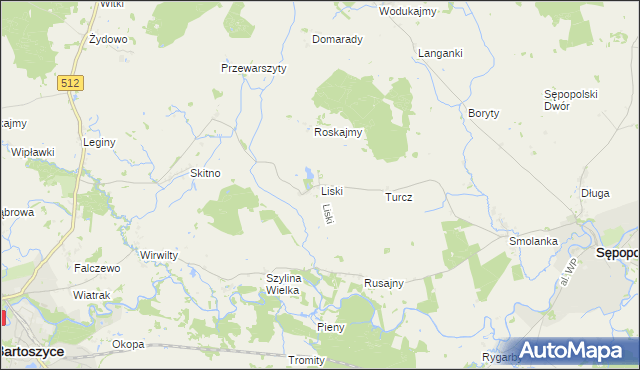 mapa Liski gmina Sępopol, Liski gmina Sępopol na mapie Targeo