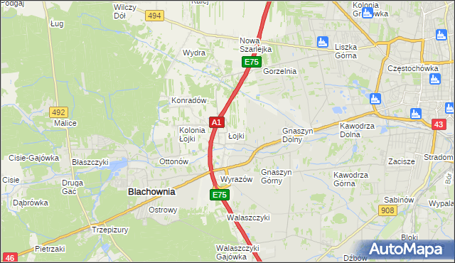 mapa Łojki gmina Blachownia, Łojki gmina Blachownia na mapie Targeo