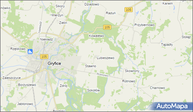 mapa Lubieszewo gmina Gryfice, Lubieszewo gmina Gryfice na mapie Targeo