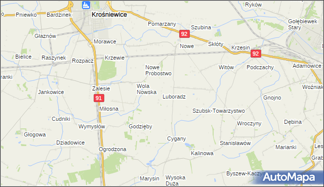 mapa Luboradz gmina Krośniewice, Luboradz gmina Krośniewice na mapie Targeo