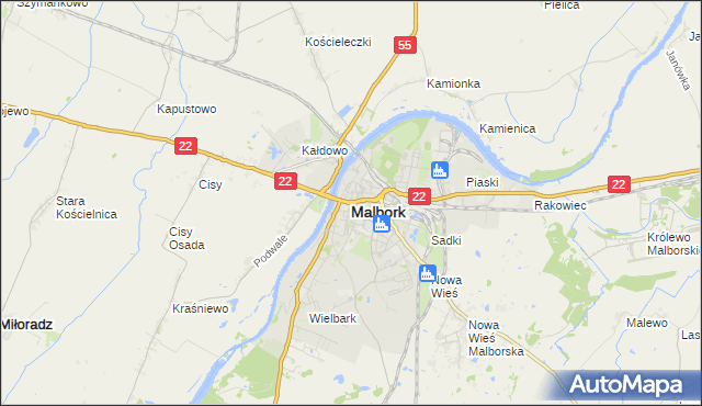 mapa Malborka, Malbork na mapie Targeo