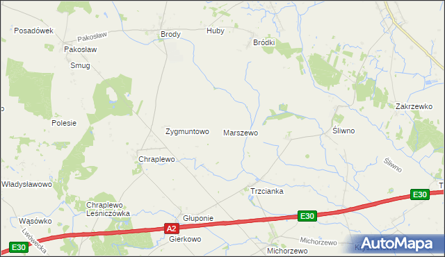 mapa Marszewo gmina Lwówek, Marszewo gmina Lwówek na mapie Targeo