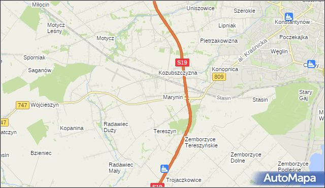 mapa Marynin gmina Konopnica, Marynin gmina Konopnica na mapie Targeo