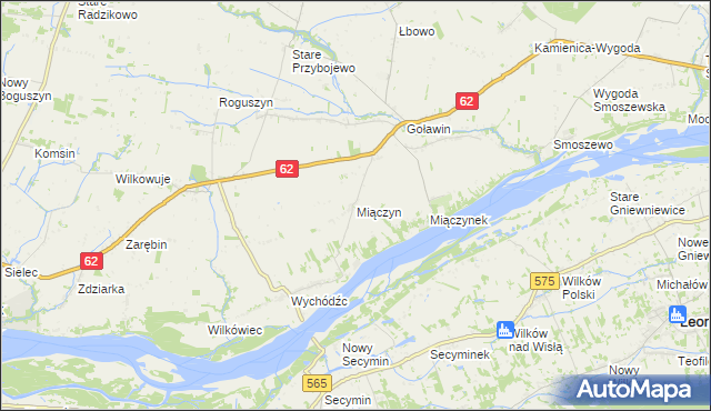 mapa Miączyn gmina Czerwińsk nad Wisłą, Miączyn gmina Czerwińsk nad Wisłą na mapie Targeo