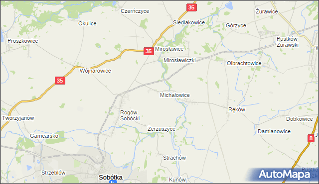 mapa Michałowice gmina Sobótka, Michałowice gmina Sobótka na mapie Targeo