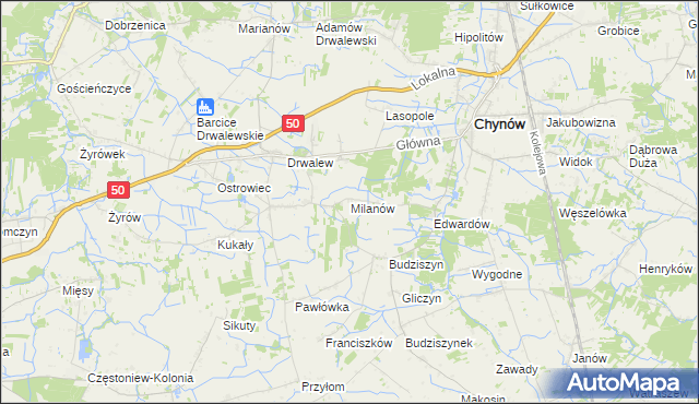 mapa Milanów gmina Chynów, Milanów gmina Chynów na mapie Targeo