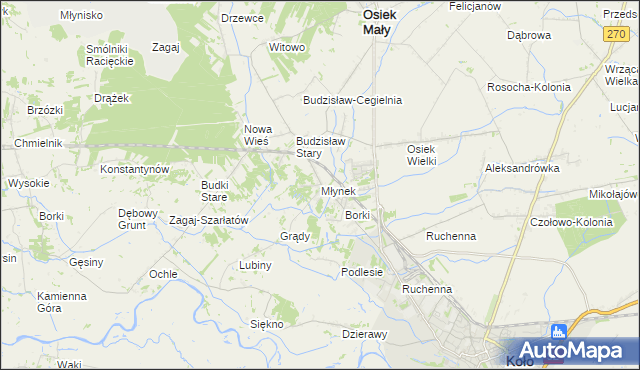 mapa Młynek gmina Osiek Mały, Młynek gmina Osiek Mały na mapie Targeo