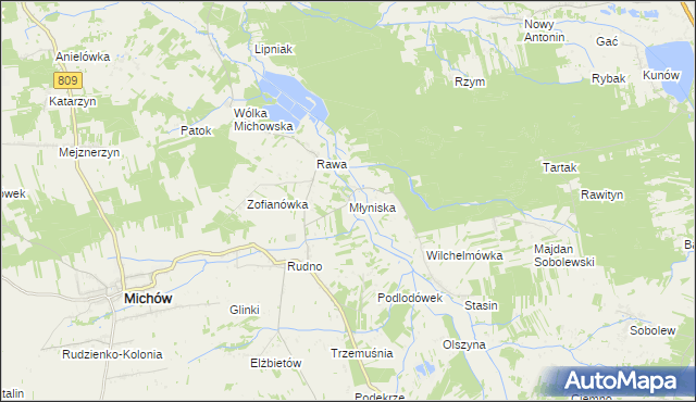 mapa Młyniska gmina Michów, Młyniska gmina Michów na mapie Targeo