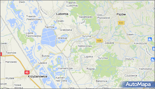 mapa Nieboczowy, Nieboczowy na mapie Targeo