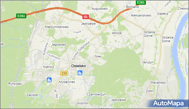 mapa Niwy gmina Osielsko, Niwy gmina Osielsko na mapie Targeo