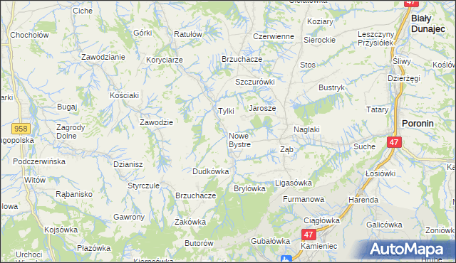 mapa Nowe Bystre, Nowe Bystre na mapie Targeo