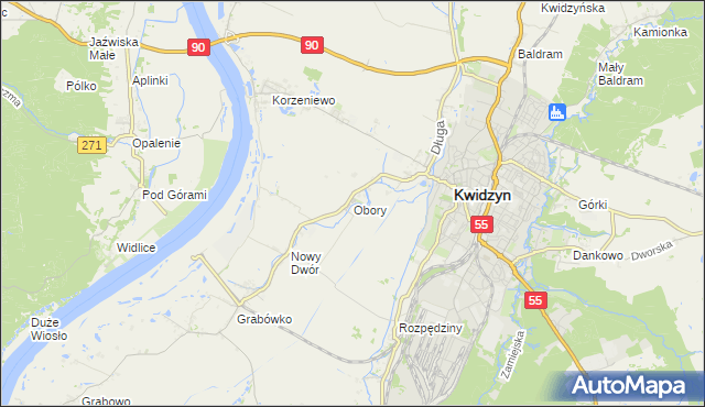 mapa Obory gmina Kwidzyn, Obory gmina Kwidzyn na mapie Targeo