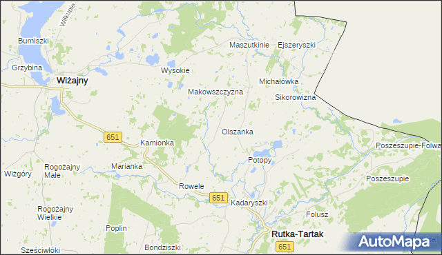 mapa Olszanka gmina Rutka-Tartak, Olszanka gmina Rutka-Tartak na mapie Targeo