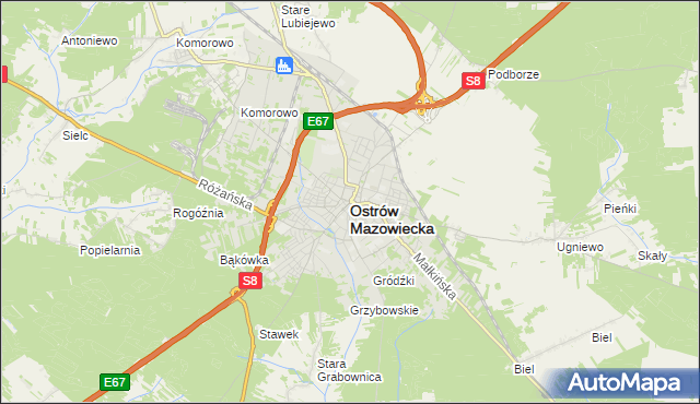 mapa Ostrów Mazowiecka, Ostrów Mazowiecka na mapie Targeo