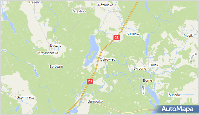mapa Ostrowiec gmina Dębno, Ostrowiec gmina Dębno na mapie Targeo