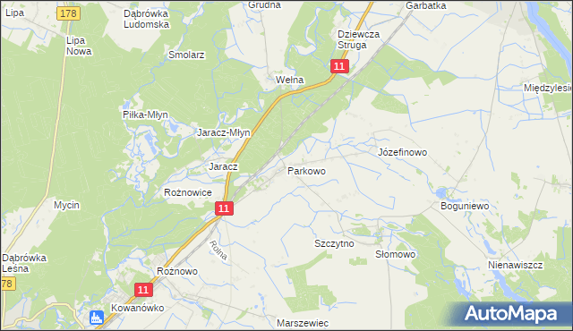 mapa Parkowo gmina Rogoźno, Parkowo gmina Rogoźno na mapie Targeo