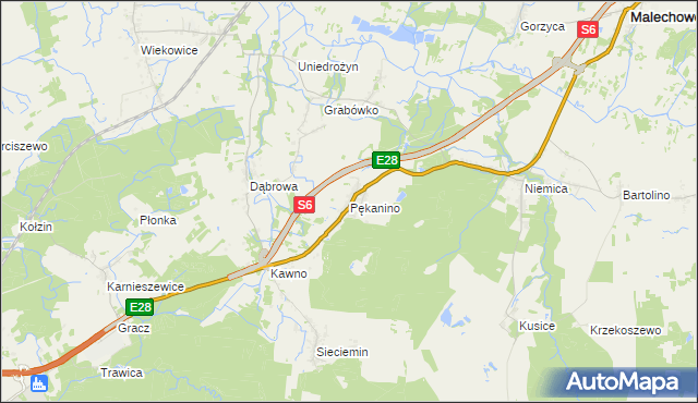 mapa Pękanino gmina Malechowo, Pękanino gmina Malechowo na mapie Targeo