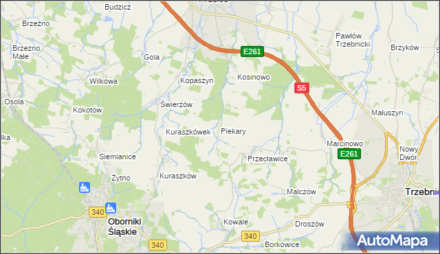 mapa Piekary gmina Oborniki Śląskie, Piekary gmina Oborniki Śląskie na mapie Targeo