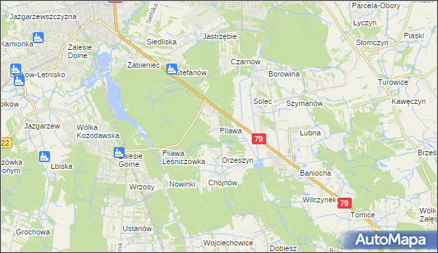 mapa Pilawa gmina Piaseczno, Pilawa gmina Piaseczno na mapie Targeo