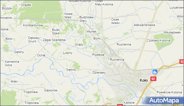 mapa Podlesie gmina Koło, Podlesie gmina Koło na mapie Targeo