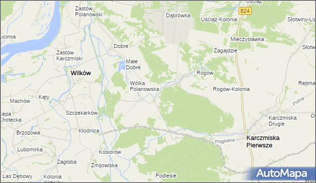 mapa Polanówka gmina Wilków, Polanówka gmina Wilków na mapie Targeo