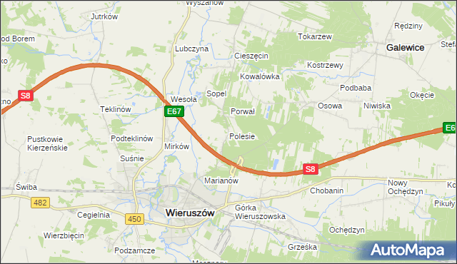 mapa Polesie gmina Wieruszów, Polesie gmina Wieruszów na mapie Targeo