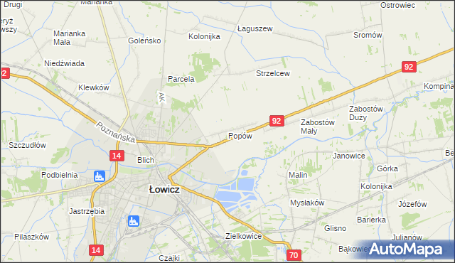 mapa Popów gmina Łowicz, Popów gmina Łowicz na mapie Targeo