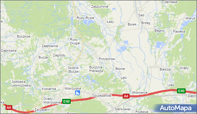 mapa Przyborów gmina Borzęcin, Przyborów gmina Borzęcin na mapie Targeo