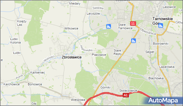 mapa Ptakowice gmina Zbrosławice, Ptakowice gmina Zbrosławice na mapie Targeo