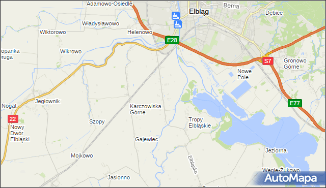 mapa Raczki Elbląskie, Raczki Elbląskie na mapie Targeo